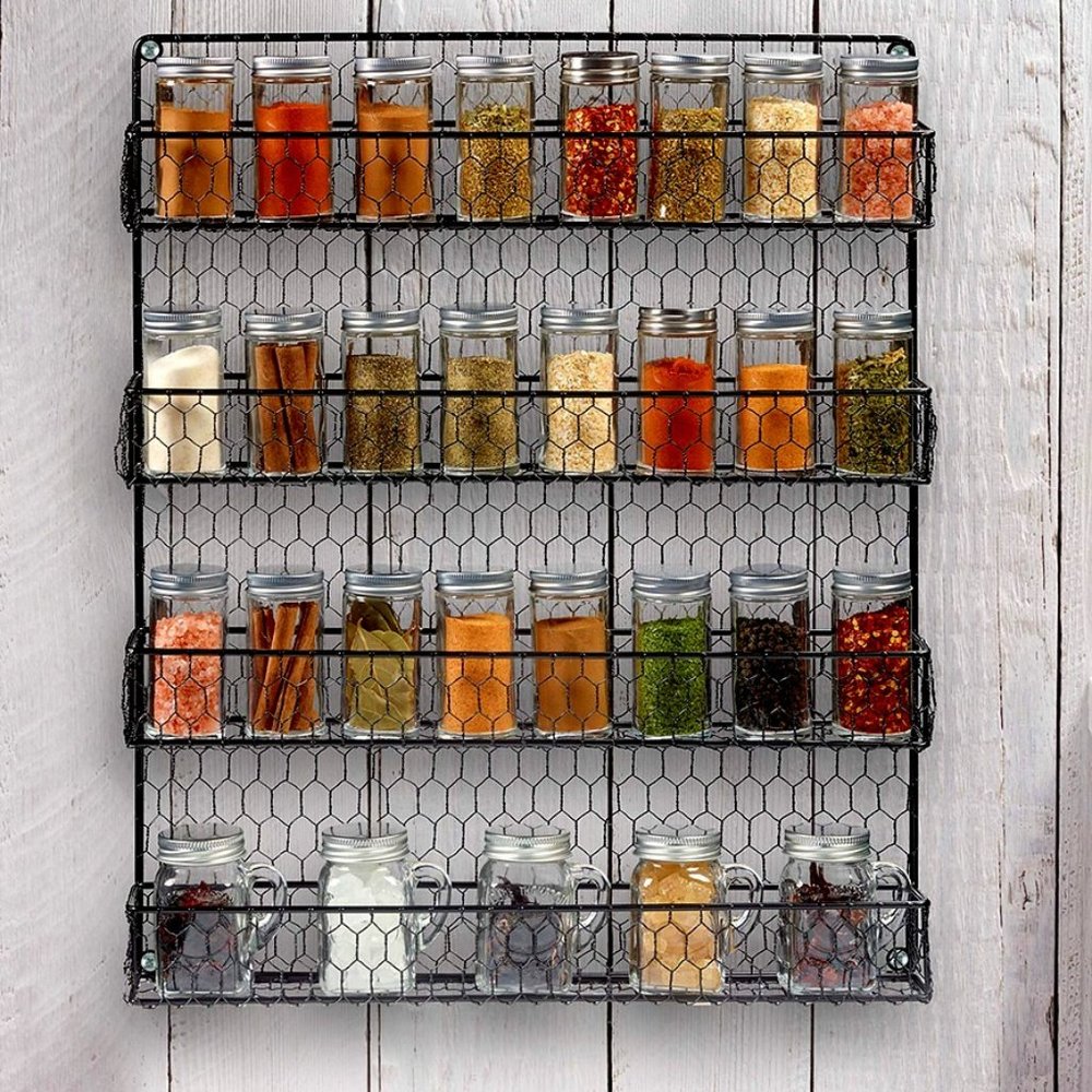 4 Tier Metal Spice Rack Wall Mount, Organizer Pantry Cabinet Jar Storage Closet